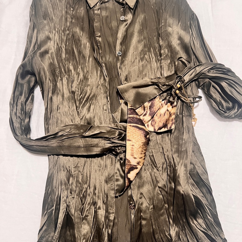 Roberto Cavalli Silk top with Animal Print Accent